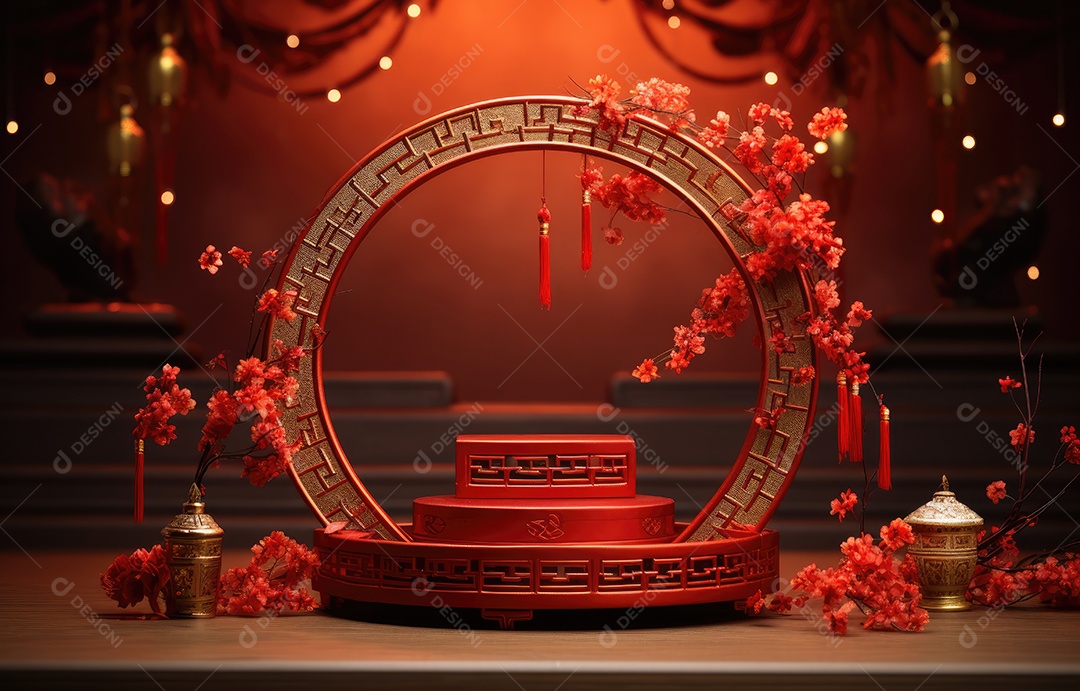 Pódio de cilindro para apresentação de exibição de produtos, ano novo chinês, festivais chineses, Festival do Meio Outono, cartaz, cartão de felicitações