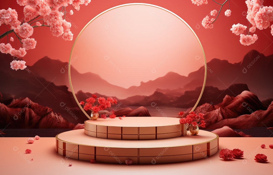 Pódio de cilindro para apresentação de exibição de produtos, ano novo chinês, festivais chineses, Festival do Meio Outono, cartaz, cartão de felicitações