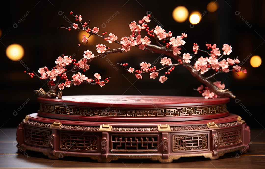 Pódio de cilindro para apresentação de exibição de produtos, ano novo chinês, festivais chineses, Festival do Meio Outono, cartaz, cartão de felicitações