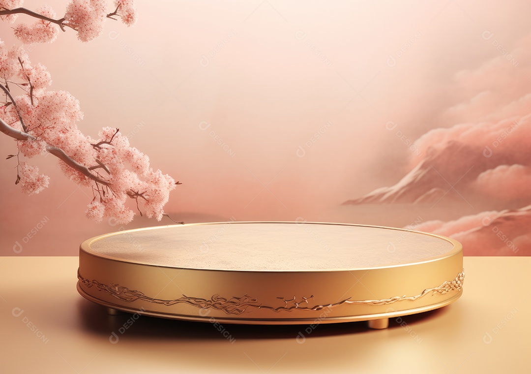 Pódio de cilindro para apresentação de exibição de produtos, ano novo chinês, festivais chineses, Festival do Meio Outono, cartaz, cartão de felicitações