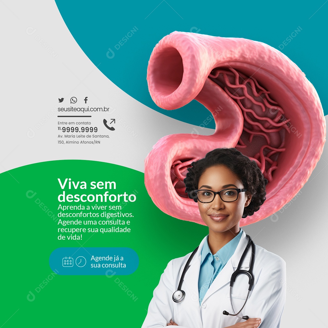 Gastroenterologia Viva sem Desconforto Agende já a sua Consulta Social Media PSD Editável