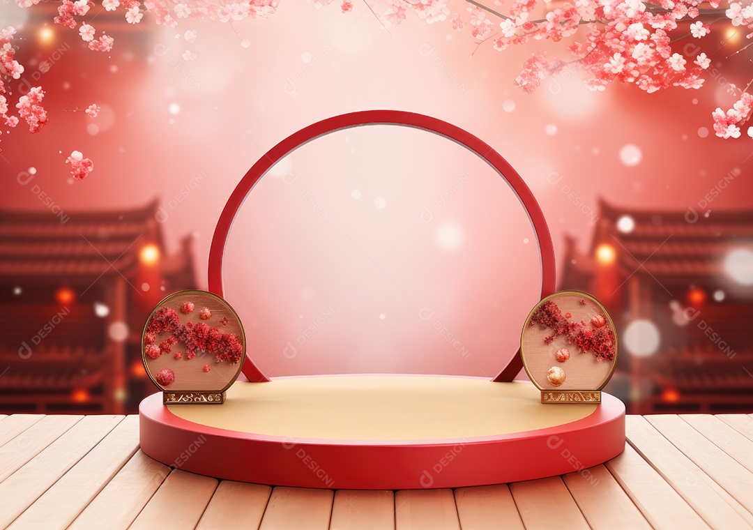 Pódio de cilindro para apresentação de exibição de produtos, ano novo chinês, festivais chineses, Festival do Meio Outono, cartaz, cartão de felicitações