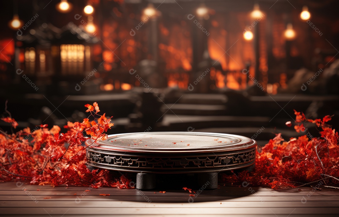 Pódio de cilindro vermelho para apresentação de exibição de produtos, ano novo chinês, festivais chineses, Festival do Meio Outono, cartaz, cartão de felicitações