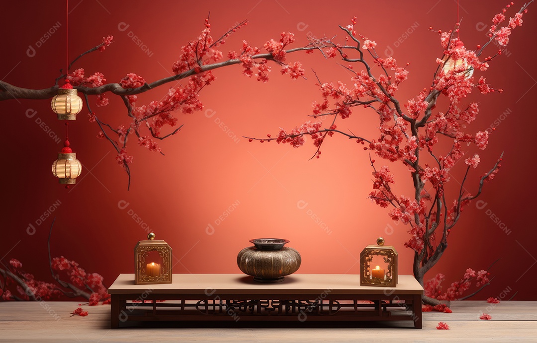 Pódio de cilindro vermelho para apresentação de exibição de produtos, ano novo chinês, festivais chineses, Festival do Meio Outono, cartaz, cartão de felicitações