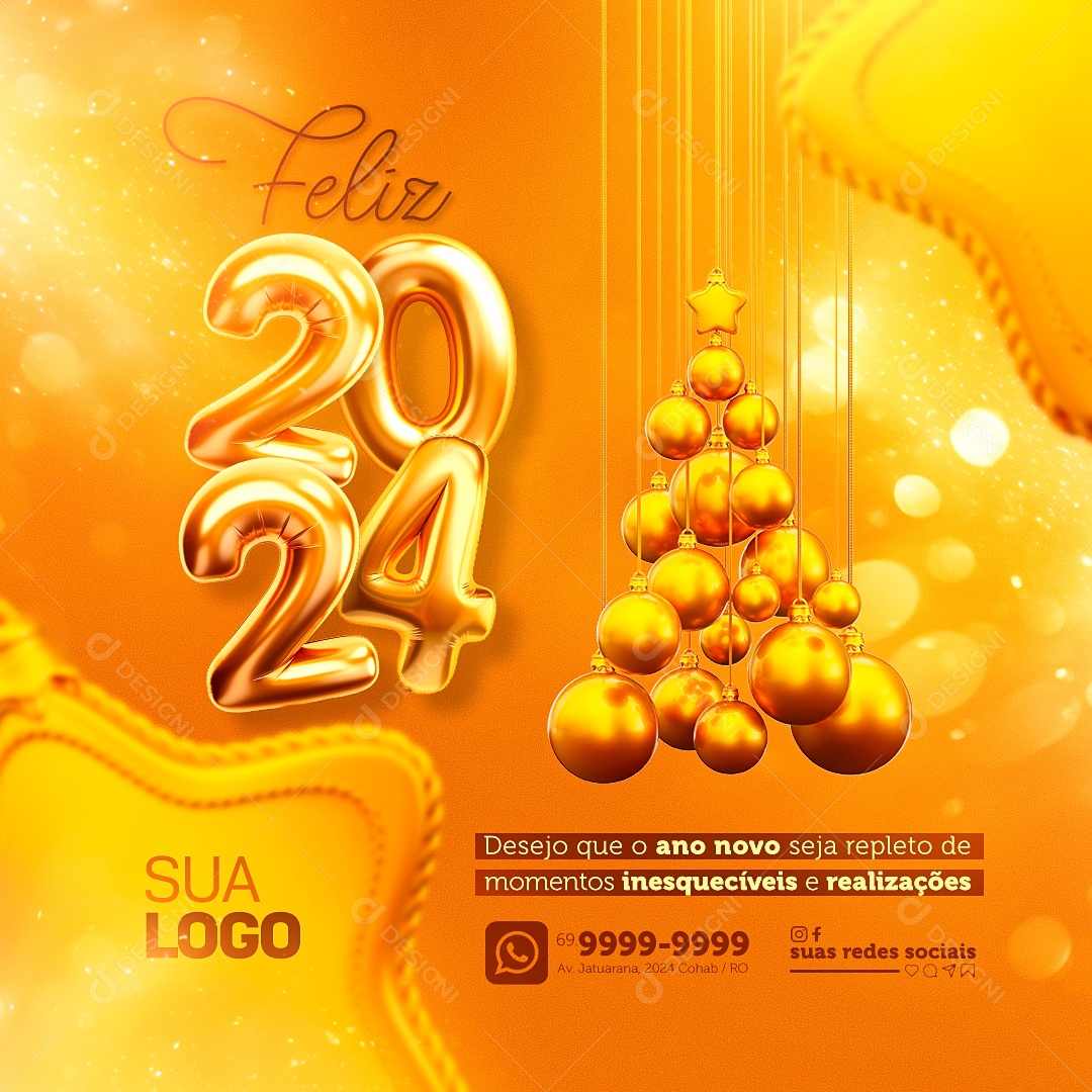 Social Media Feliz 2024 Desejo Que o Ano Novo Seja Repleto de Momentos Inesquecíveis PSD Editável