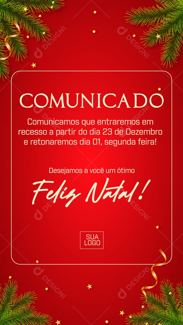 Social Media Story Comunicado Recesso Feliz Natal PSD Editável