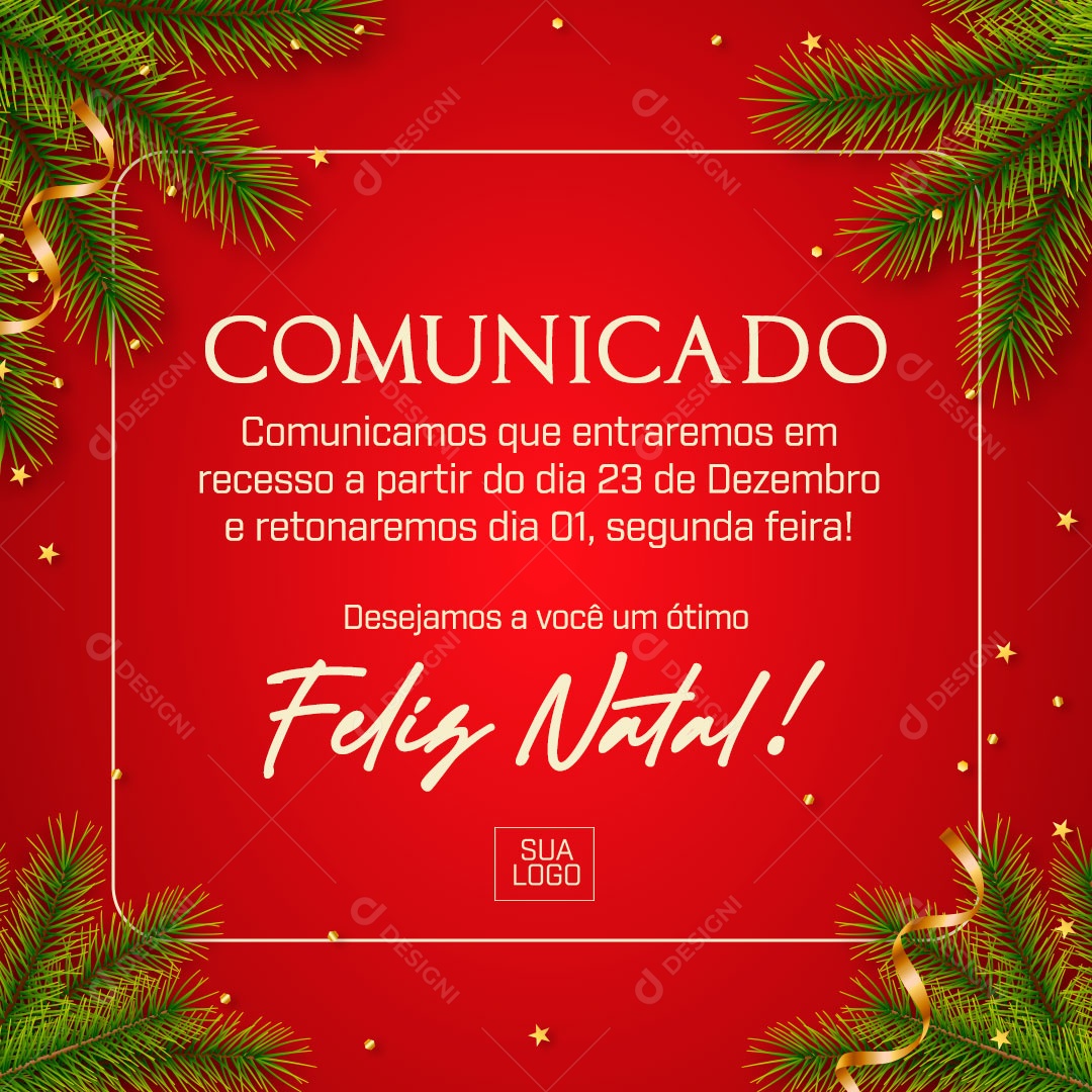 Social Media Feed Comunicado Recesso Feliz Natal PSD Editável