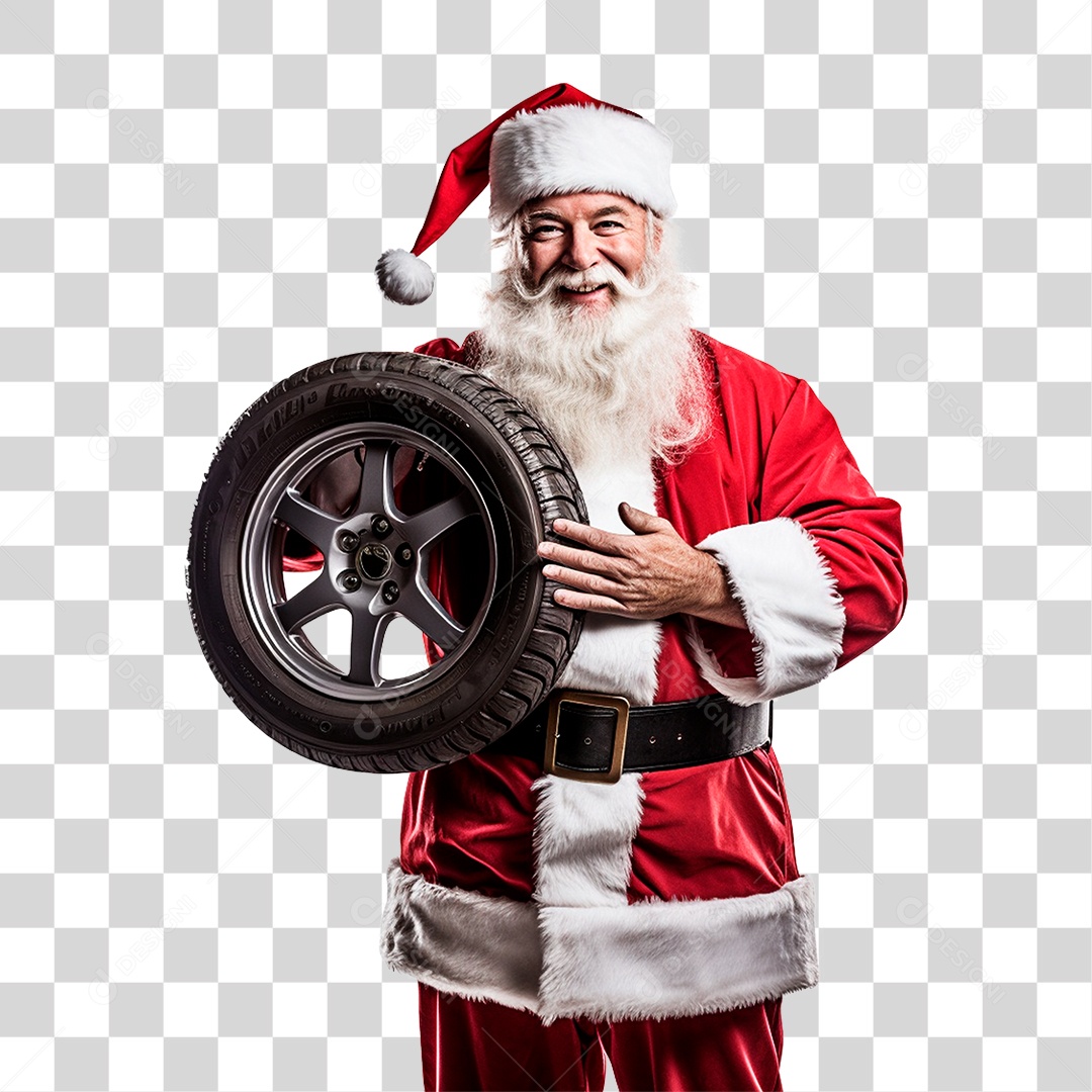 Papai Noel Com Roda de Carro PNG Transparente