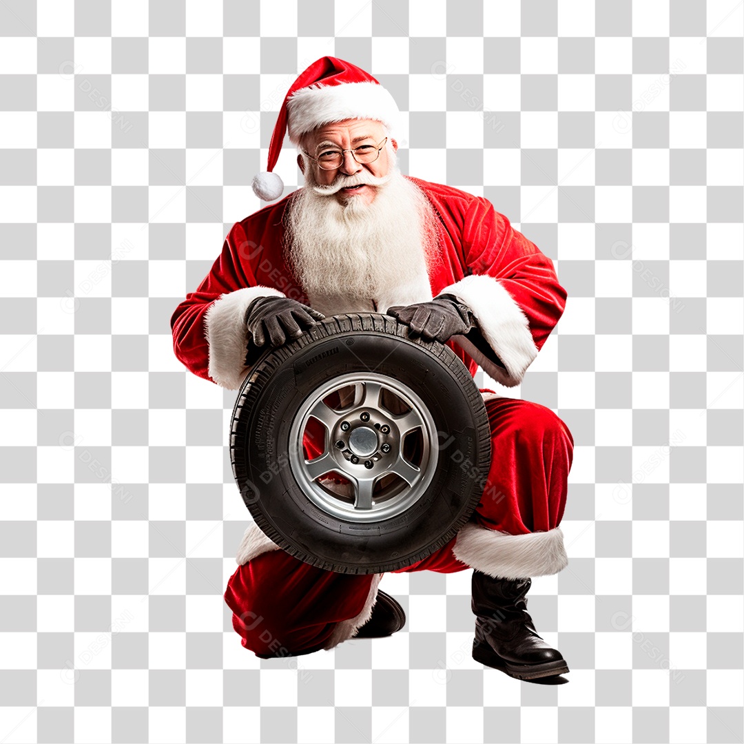 Papai Noel Com Roda de Carro PNG Transparente