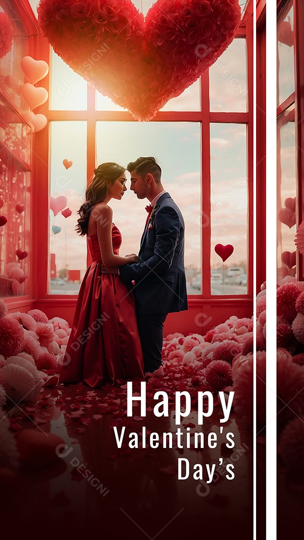 Casal de dia dos namorados e fundo de coração grande com espaço de texto