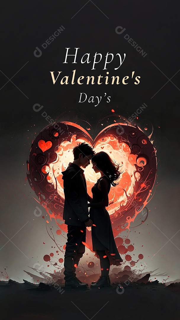 Casal de dia dos namorados e fundo de coração grande com espaço de texto