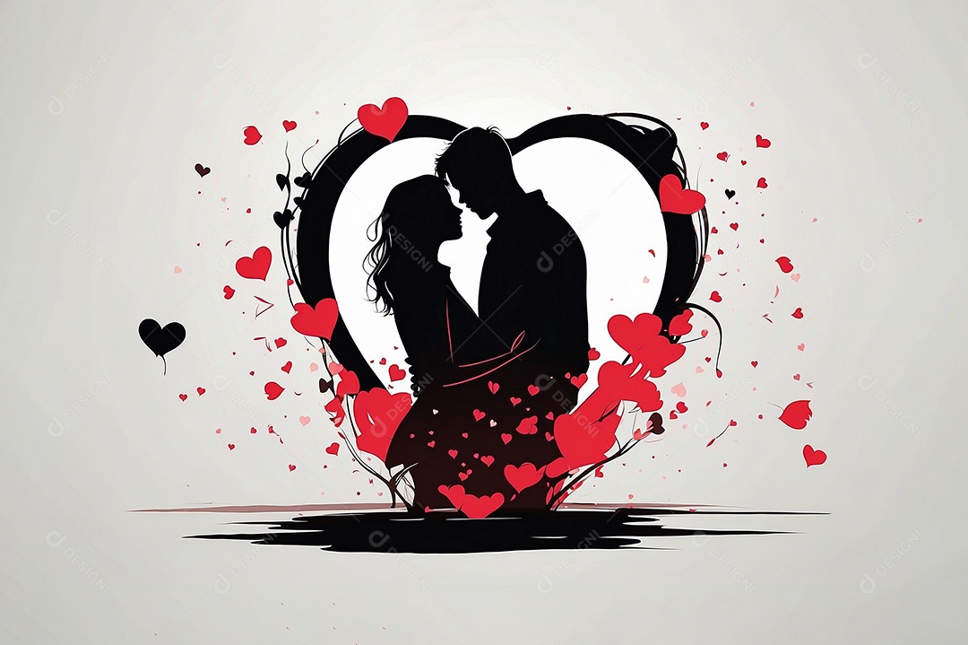 Casal de dia dos namorados e fundo de coração grande com espaço de texto