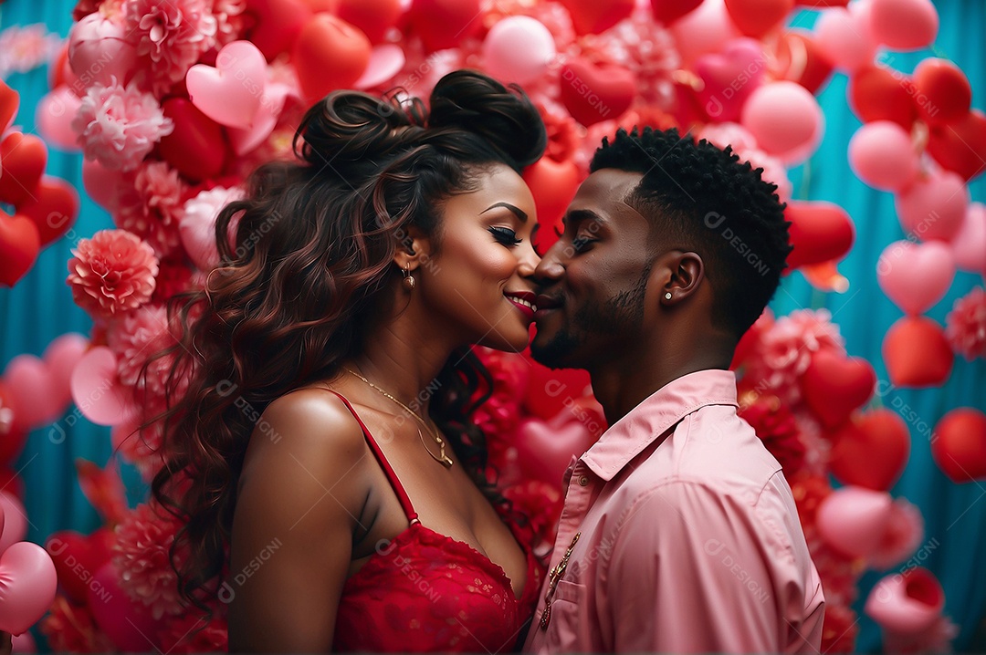 Casal de dia dos namorados e fundo de coração grande com espaço de texto