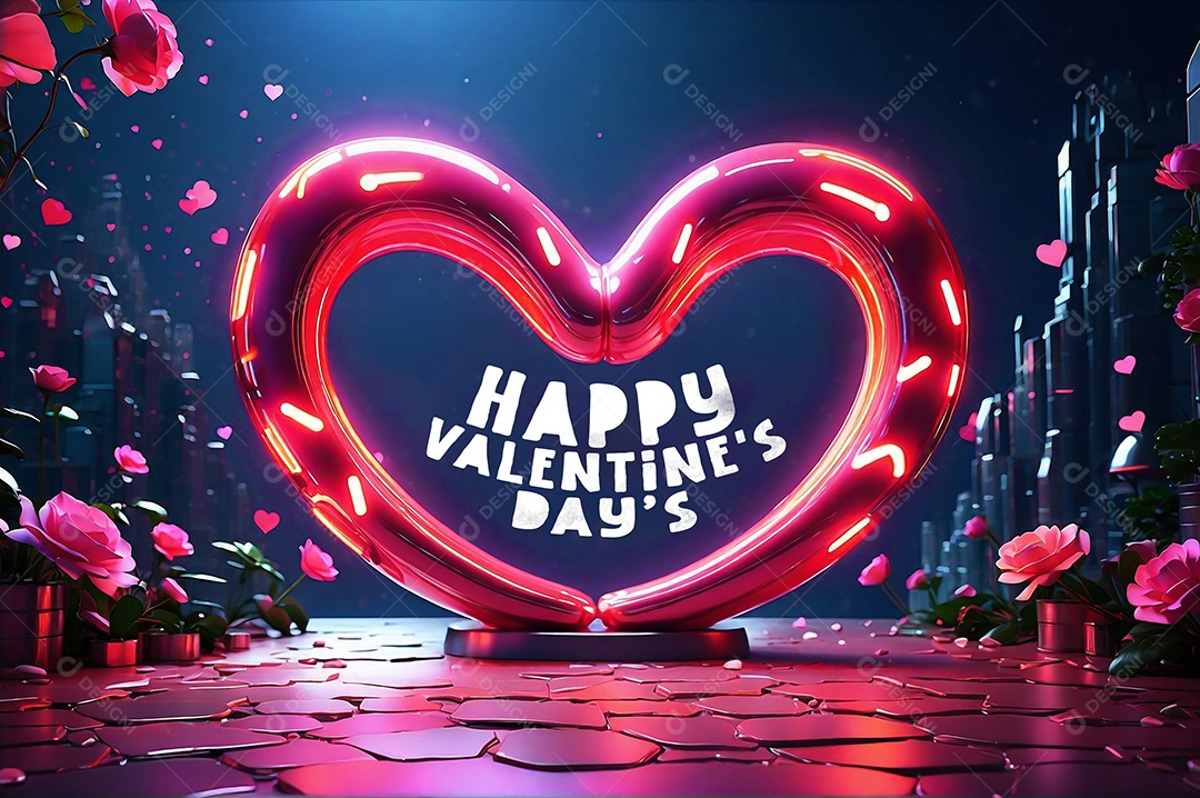 Dia dos Namorados coração grande neon com espaço para texto