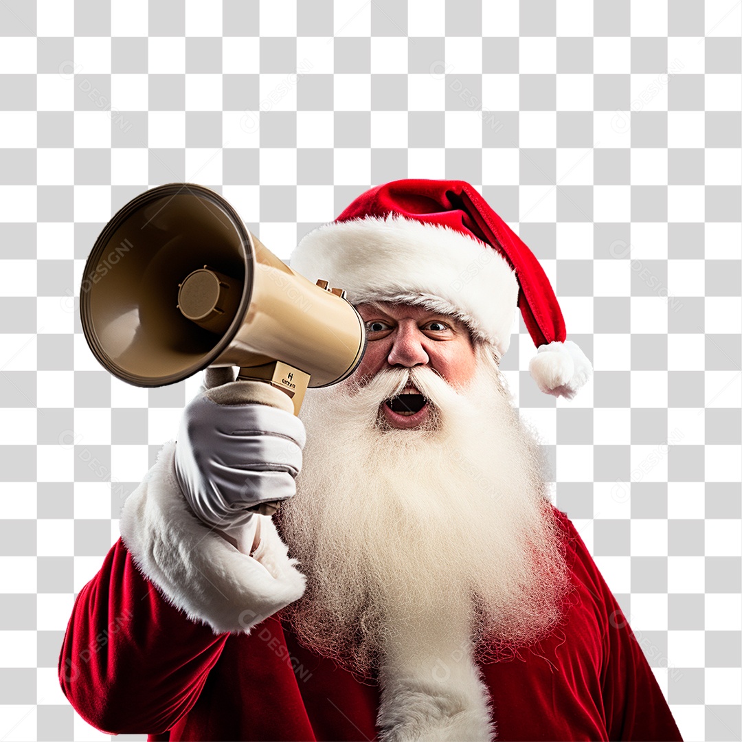 Papai Noel com Megafone Alto Falante PNG Transparente