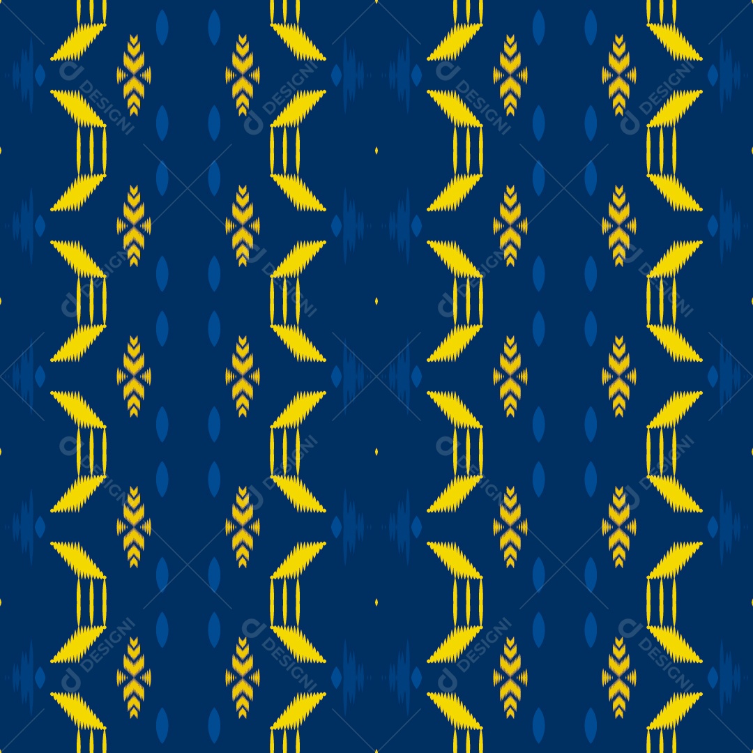 Ilustração de Padrão Tribal Tradicional Azul e Amarelo Vetor EPS