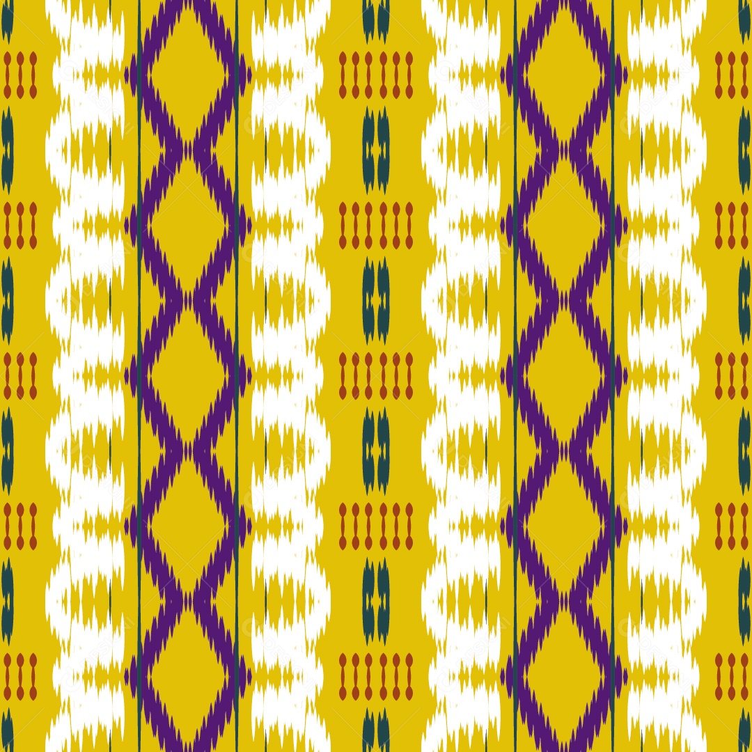 Ilustração de Padrão Tribal Tradicional Amarelo Roxo e Branco Vetor EPS