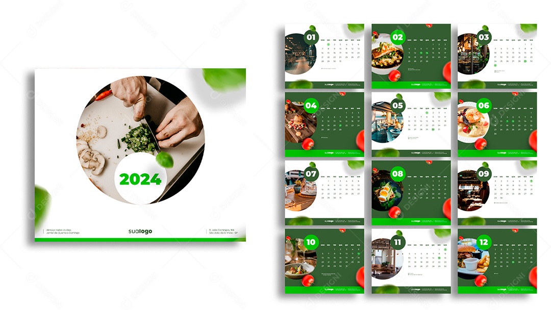 Modelo de Calendário Restaurante 2024 PSD Editável