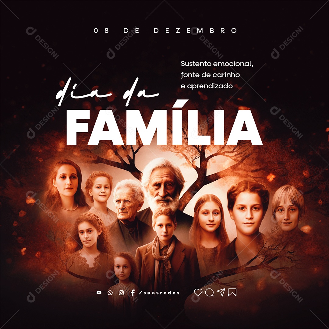 Dia da Família Sustento Emocional Fonte de Carinho e Aprendizado Social Media PSD Editável