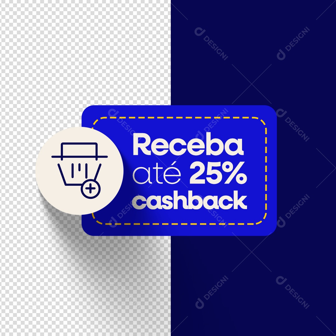 Etiqueta Receba Até 25% Cash Back Elemento 3D Azul para Composição PSD