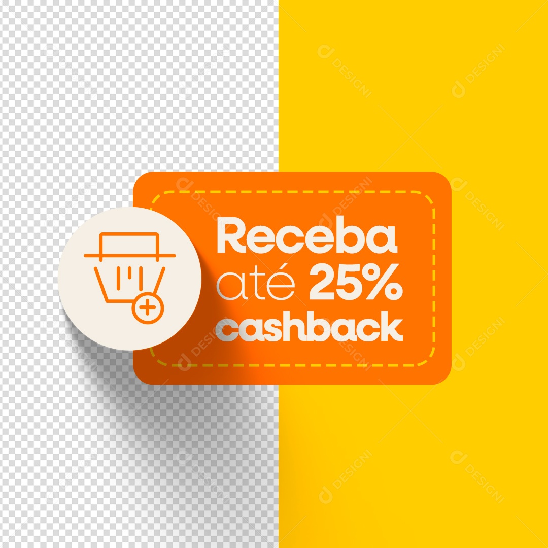 Etiqueta Receba Até 25% Cash Back Elemento 3D Laranja para Composição PSD