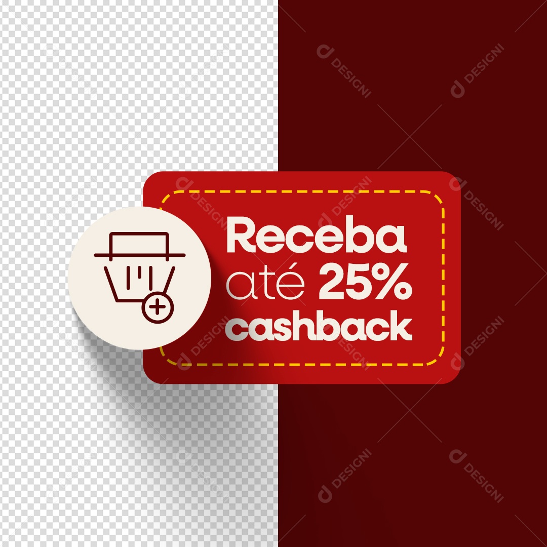 Etiqueta Receba Até 25% Cash Back Elemento 3D Vermelho para Composição PSD