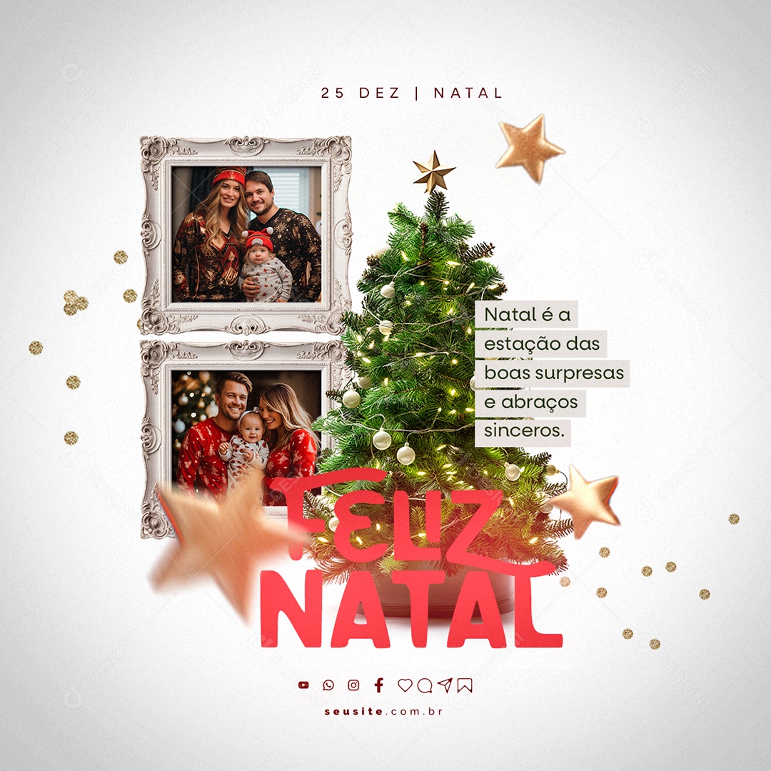 Natal é a Estação das Boas Surpresas e Abraços Sinceros Feliz Natal Social Media PSD Editável