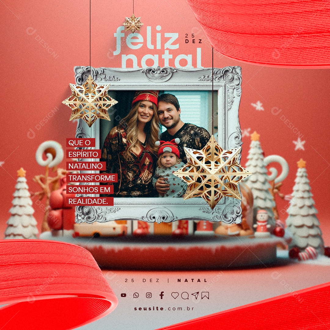 Feliz Natal Que o Espírito Natalino Transforme Sonhos em Realidade Social Media PSD Editável