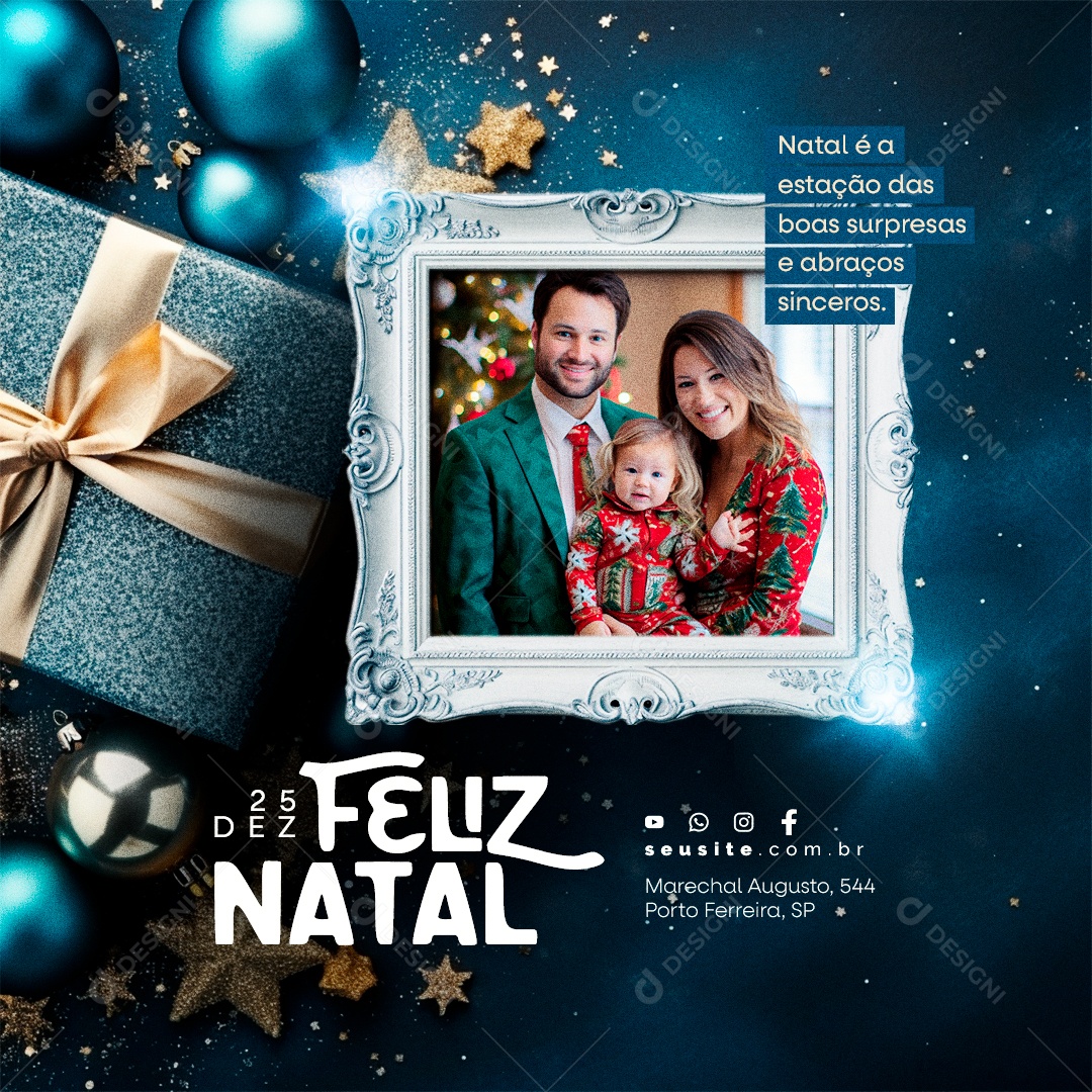 Natal é a Estação das Boas Surpresas e Abraços Sinceros Feliz Natal Social Media PSD Editável