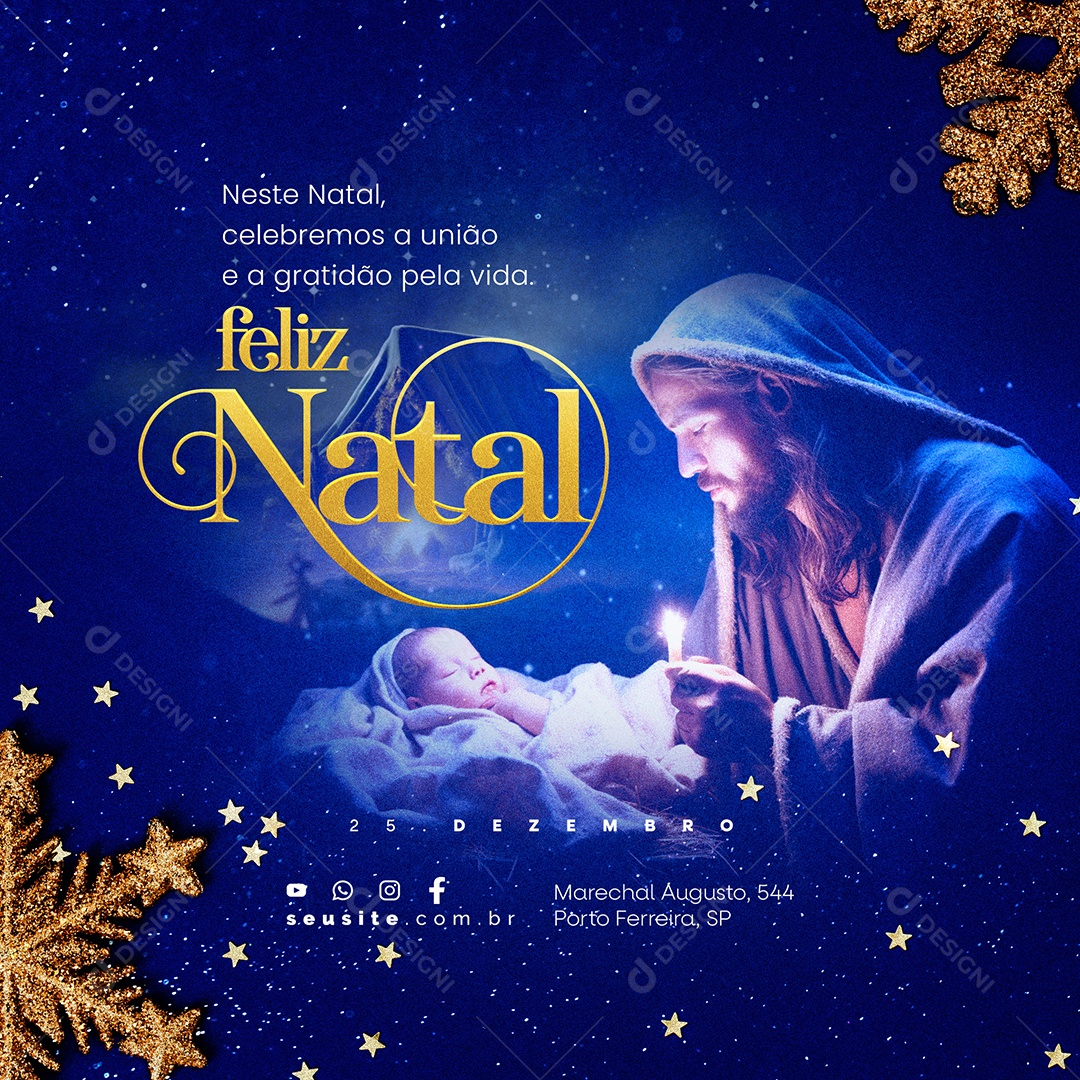 Feliz Natal Celebremos a União e a Gratidão Pela Vida Social Media PSD Editável