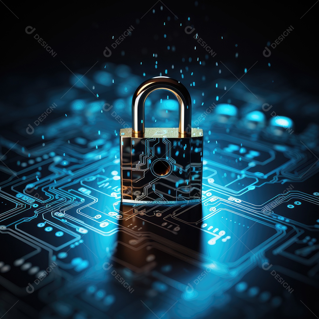 Conceito de segurança cibernética e dados bloqueio dígitos binários fundo gerado por IA