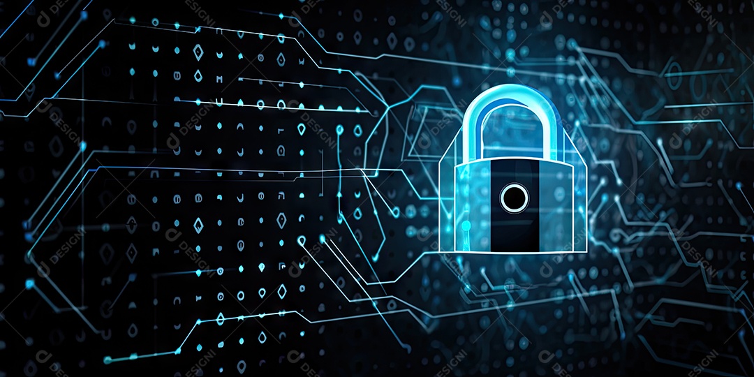 Conceito de segurança cibernética e dados bloqueio dígitos binários fundo gerado por IA