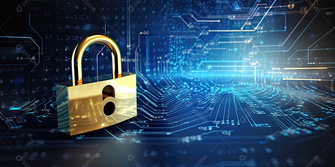 Conceito de segurança cibernética e dados bloqueio dígitos binários fundo gerado por IA