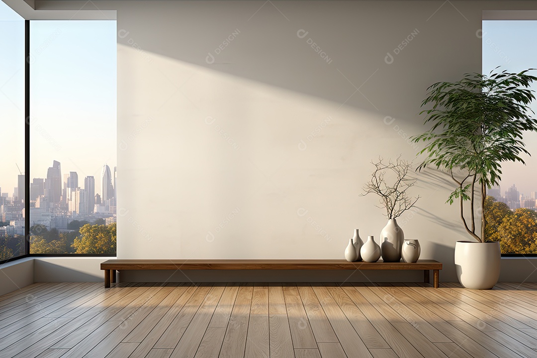 Apartamento moderno vazio com paredes brancas e janelas grandes design de interiores minimalista em um apartamento de luxo gerado por IA