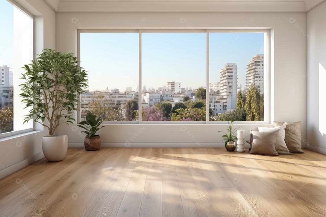 Apartamento moderno vazio com paredes brancas e janelas grandes design de interiores minimalista em um apartamento de luxo gerado por IA