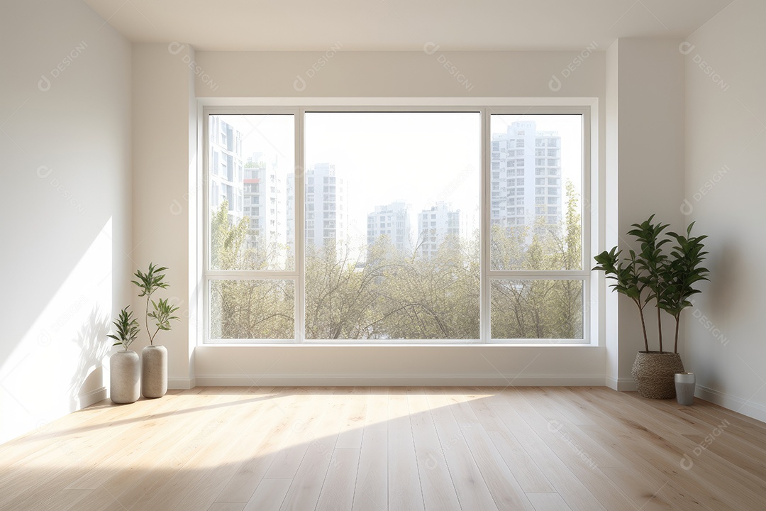 Apartamento moderno vazio com paredes brancas e janelas grandes design de interiores minimalista em um apartamento de luxo gerado por IA