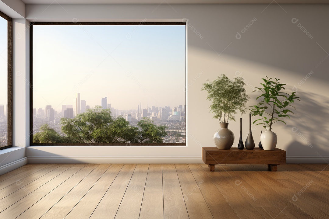 Apartamento moderno vazio com paredes brancas e janelas grandes design de interiores minimalista em um apartamento de luxo gerado por IA