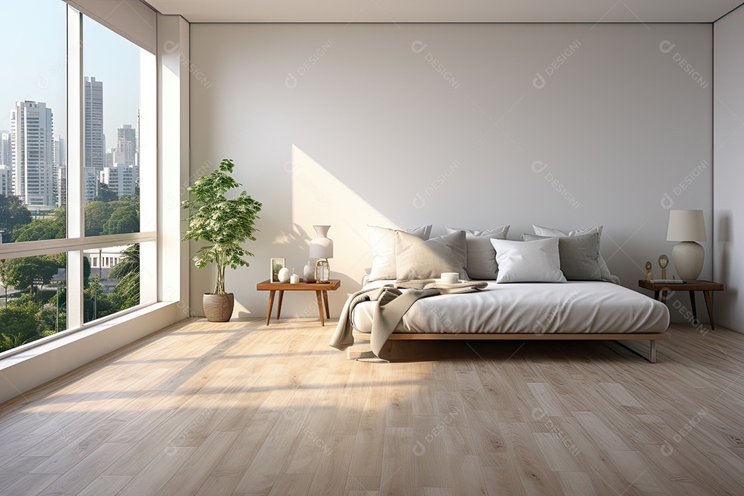 Apartamento moderno vazio com paredes brancas e janelas grandes design de interiores minimalista em um apartamento de luxo gerado por IA