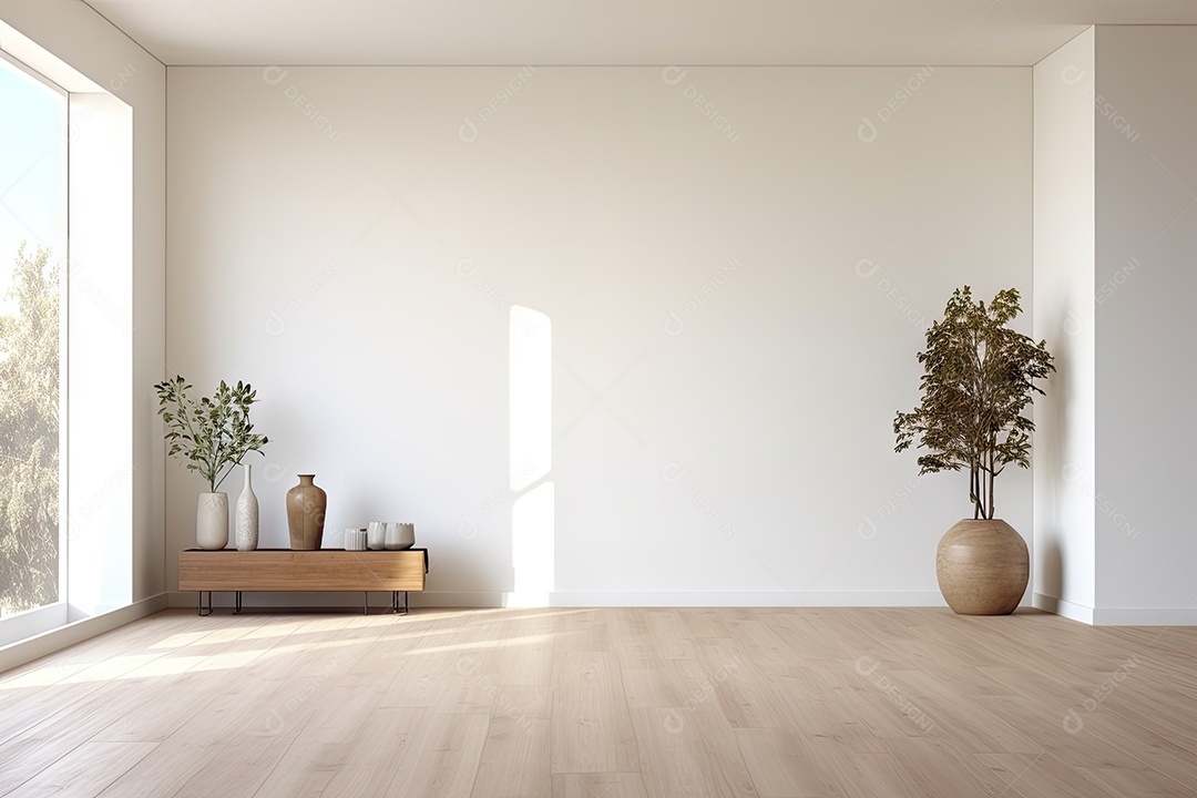 Apartamento moderno vazio com paredes brancas e janelas grandes design de interiores minimalista em um apartamento de luxo gerado por IA