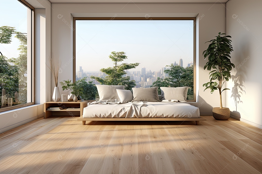 Apartamento moderno vazio com paredes brancas e janelas grandes design de interiores minimalista em um apartamento de luxo gerado por IA