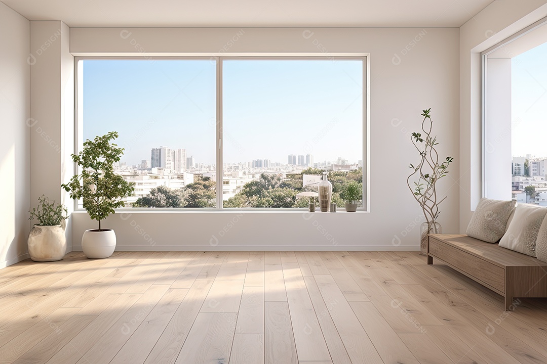 Apartamento moderno vazio com paredes brancas e janelas grandes design de interiores minimalista em um apartamento de luxo gerado por IA