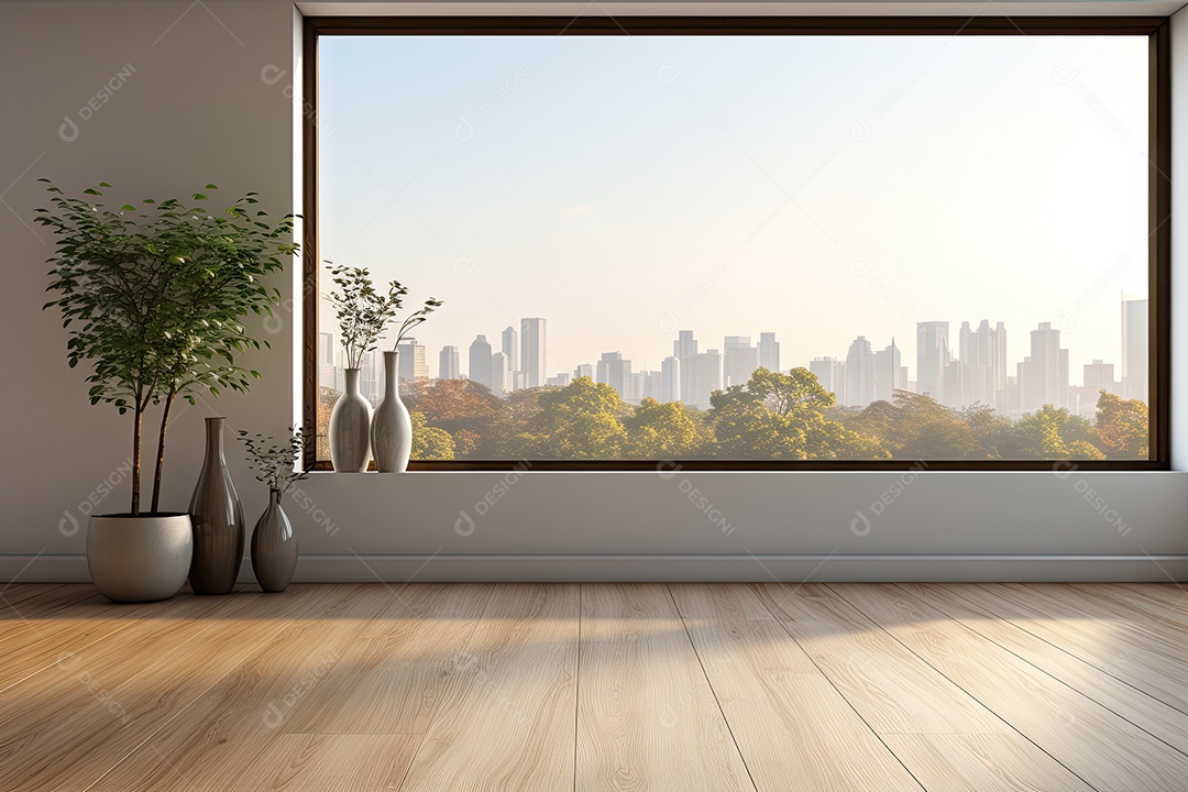 Apartamento moderno vazio com paredes brancas e janelas grandes design de interiores minimalista em um apartamento de luxo gerado por IA