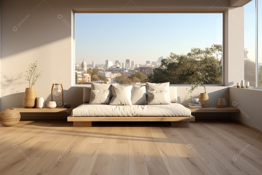 Apartamento moderno vazio com paredes brancas e janelas grandes design de interiores minimalista em um apartamento de luxo gerado por IA