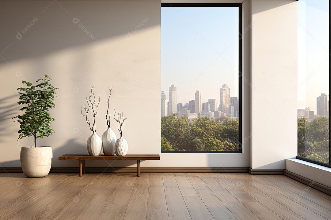 Apartamento moderno vazio com paredes brancas e janelas grandes design de interiores minimalista em um apartamento de luxo gerado por IA