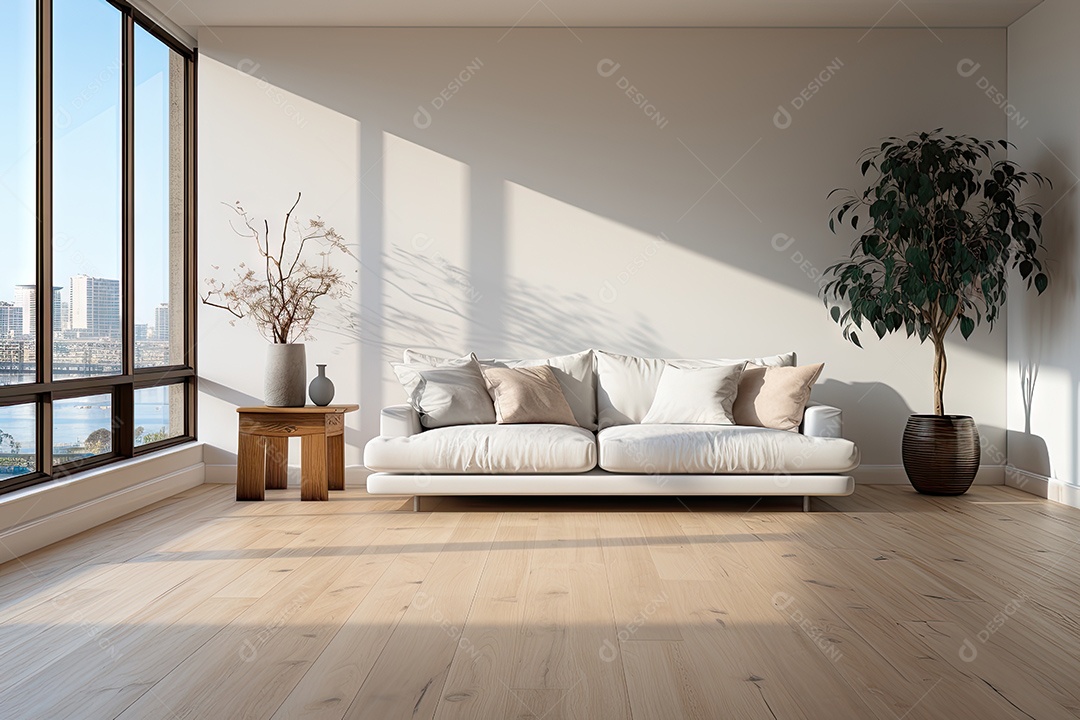 Apartamento moderno vazio com paredes brancas e janelas grandes design de interiores minimalista em um apartamento de luxo gerado por IA