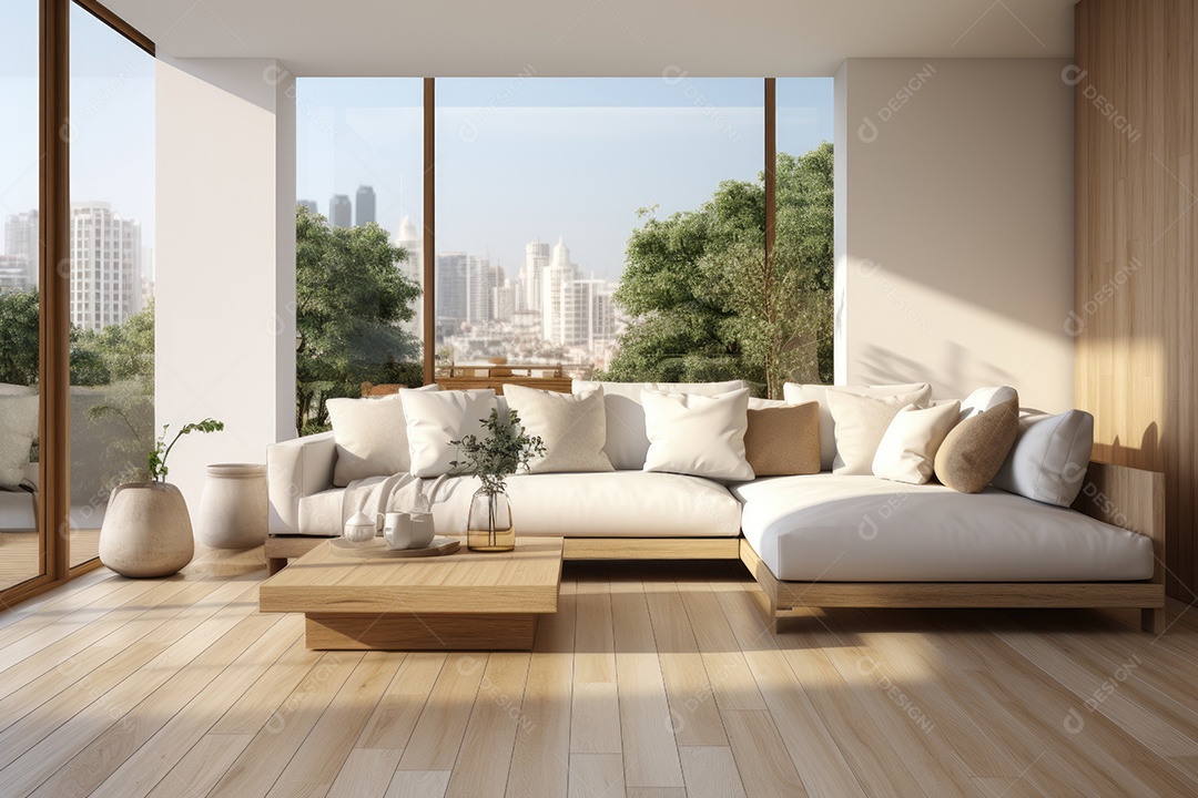 Apartamento moderno vazio com paredes brancas e janelas grandes design de interiores minimalista em um apartamento de luxo gerado por IA