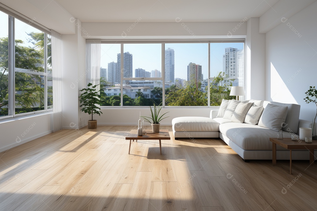 Apartamento moderno vazio com paredes brancas e janelas grandes design de interiores minimalista em um apartamento de luxo gerado por IA