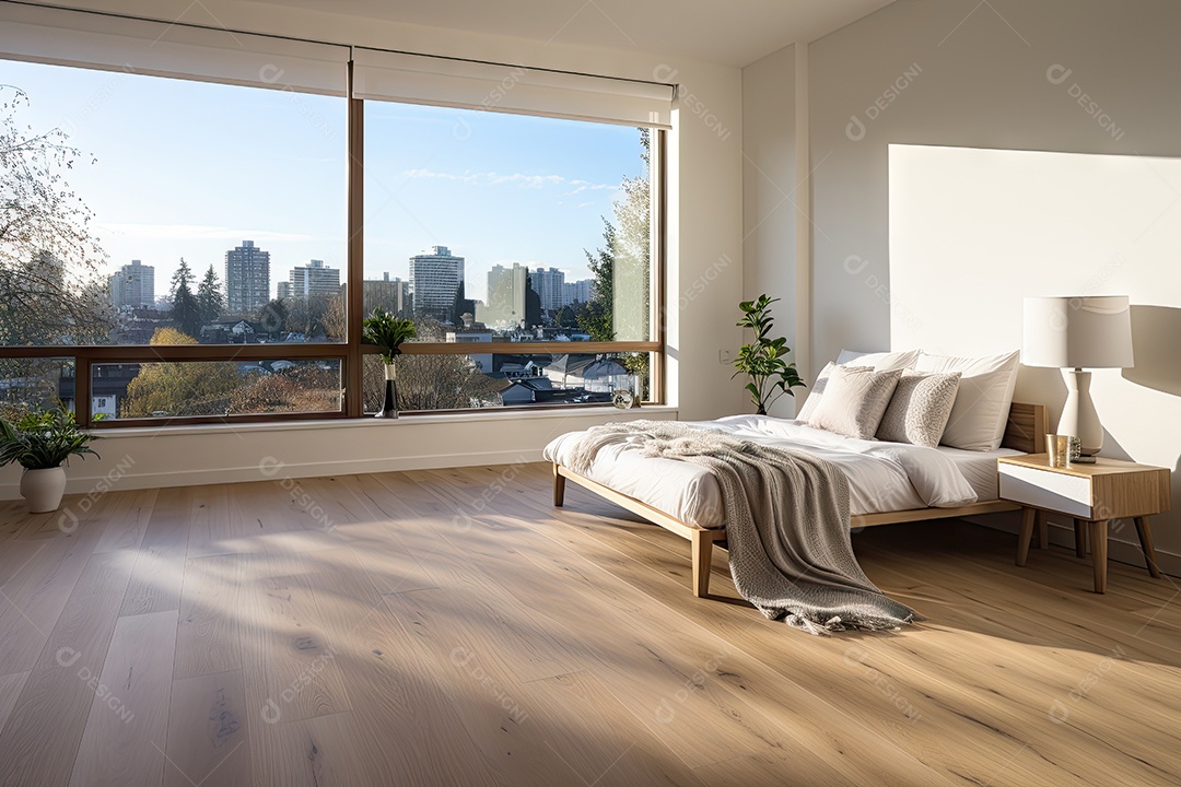 Apartamento moderno vazio com paredes brancas e janelas grandes design de interiores minimalista em um apartamento de luxo gerado por IA