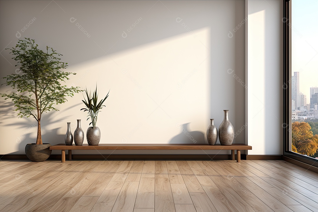 Apartamento moderno vazio com paredes brancas e janelas grandes design de interiores minimalista em um apartamento de luxo gerado por IA