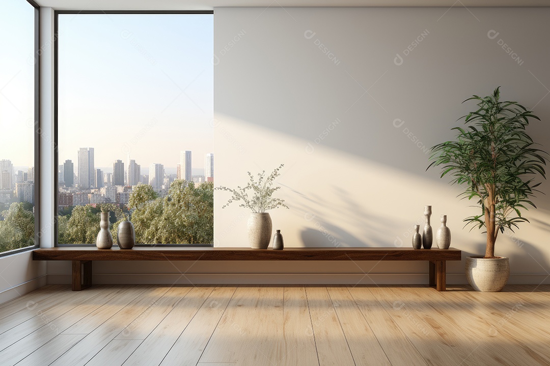 Apartamento moderno vazio com paredes brancas e janelas grandes design de interiores minimalista em um apartamento de luxo gerado por IA